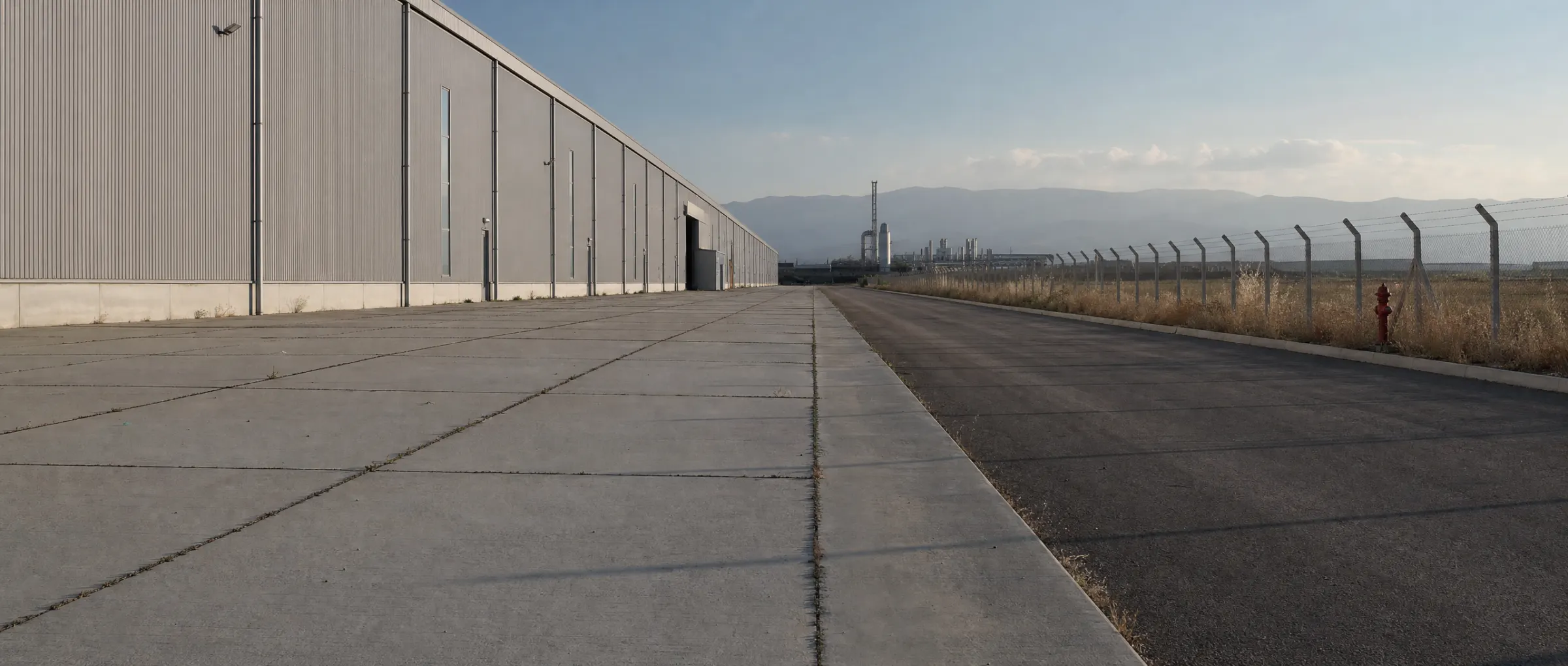 Fabrika çevre şeridi: beton saha derzleri, yangın yolu ve güvenlik çiti