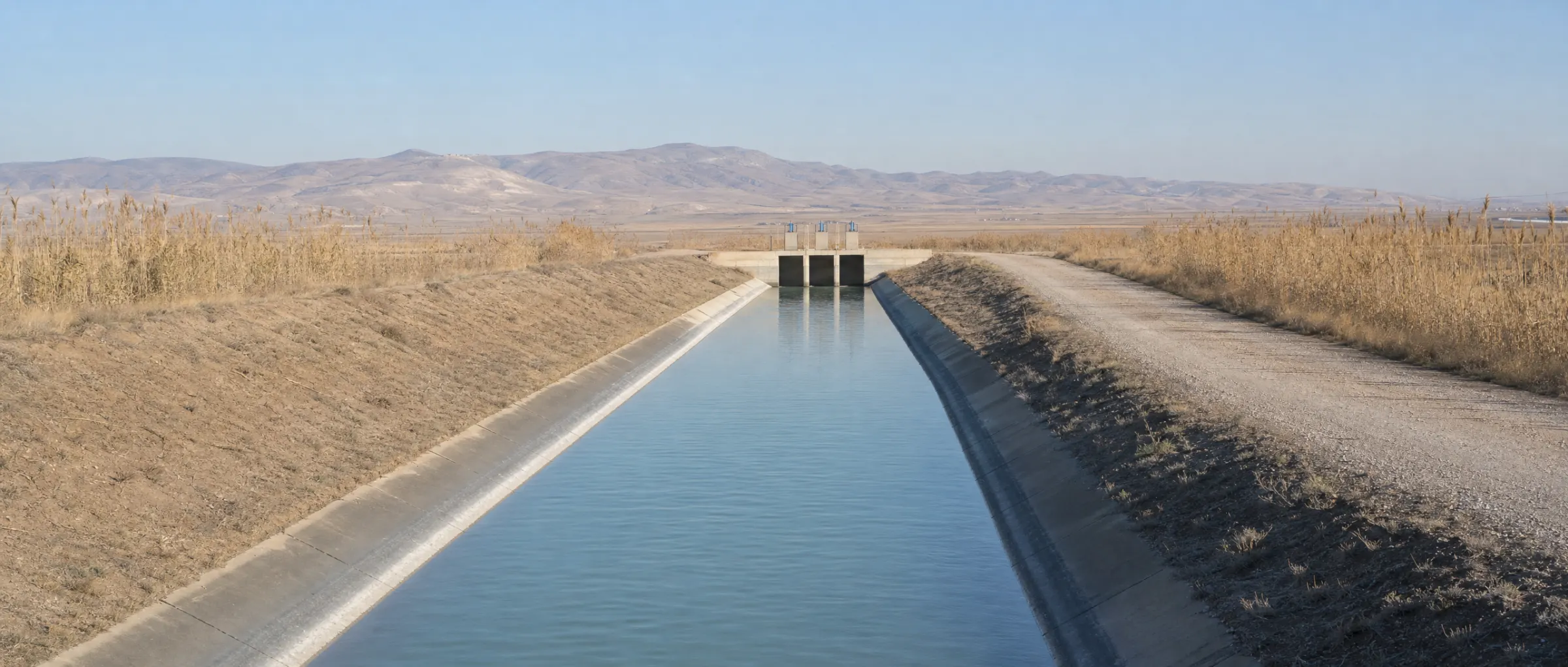 Beton sulama kanalı; kuru şev, banket ve kanal boyunca uzanan bakım yolu